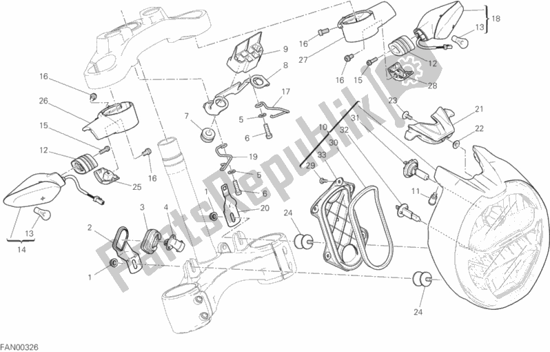All parts for the Headlight of the Ducati Monster 821 Stealth Thailand 2019